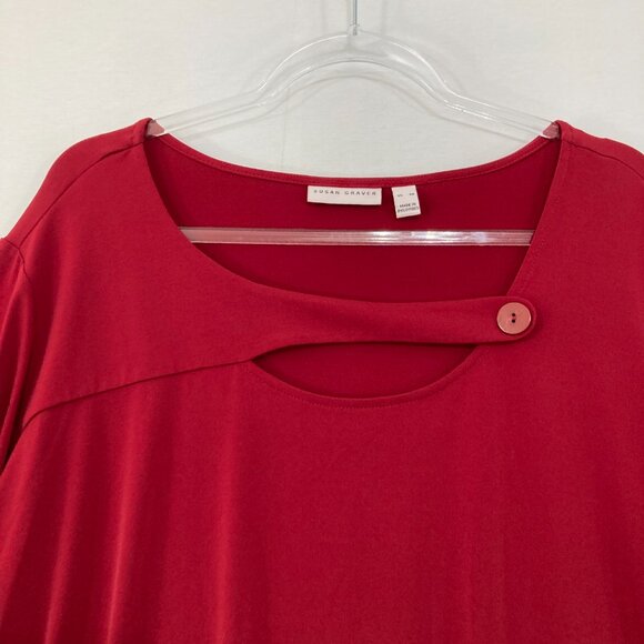 Susan Graver size 4X Red Cut Out Detail Stretch Liquid Knit 3/4 Sleeve Blouse - Picture 3 of 9